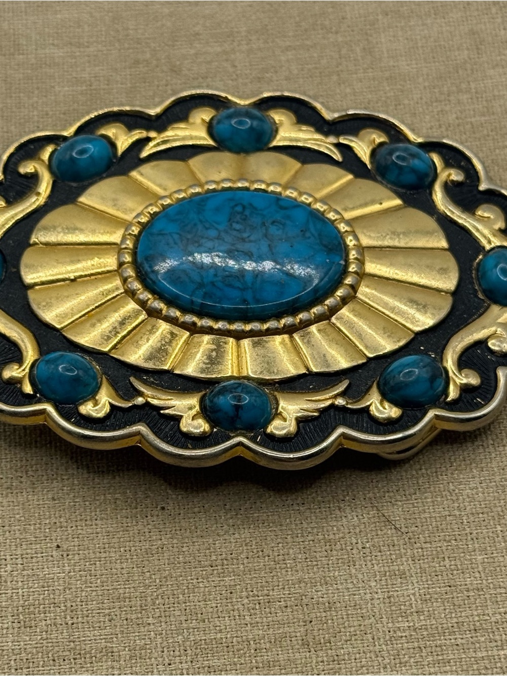 western faux turquoise gold tone belt buckle
